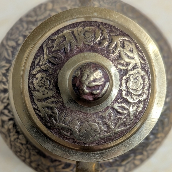 Vintage Brass Metal Embossed  Coffee Teapot Kettle Server With Lid - Picture 12 of 17